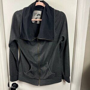 Guess Funnel Cowl Neck Shawl Collar Zip Up Sweatshirt Sweater Jacket